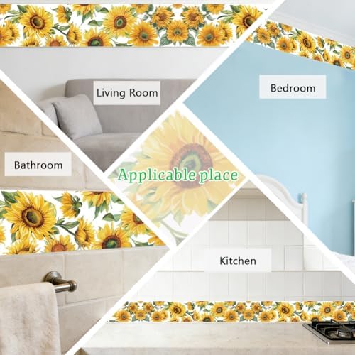 Sunflower Wall Border Wallpaper Border Decal Peel and Stick 19.7 x 4 Inch Sunflower Pattern PVC Decorative Molding Trim Stickers for Bathroom Laundry Kitchen Backsplash Home Decoration - Image 7