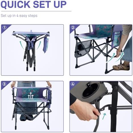 EVER ADVANCED Camping Directors' Chair with Side Table, Portable Folding with Compact Size, Heavy Duty Lawn Chair with Pocket for Camping, Lawn, Sports and Fishing, 400lbs, Purple - Image 5