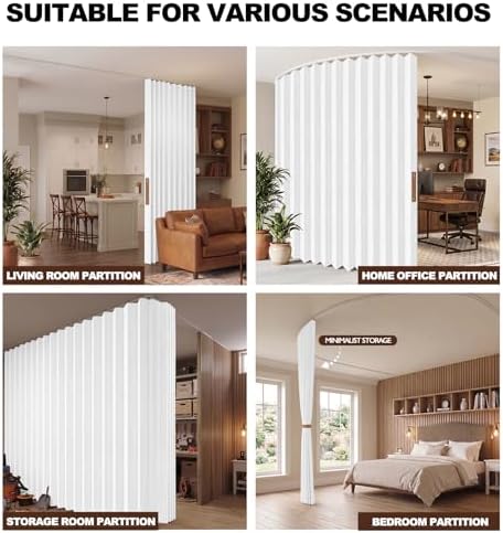 JILRON Hanging Accordion Room Divider with Track System - Ceiling-Mounted Partition Curtain, Simple Installation(White 180" W x 108" L-Pack of 1) - Image 2