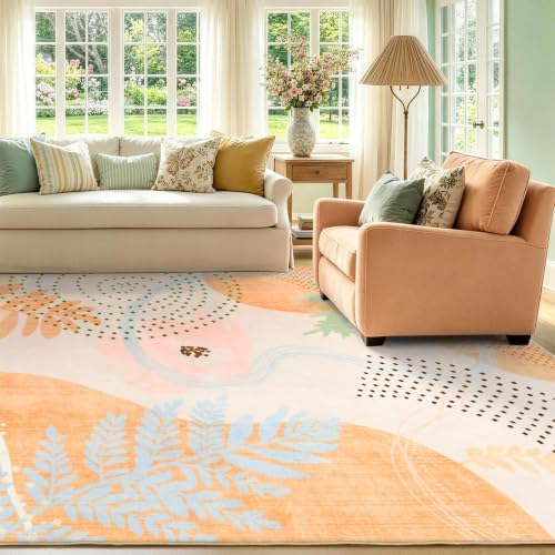 6x9 Ft Washable Area Rug for Living Room Cream Yellow Modern Neutral Carpet - Image 4