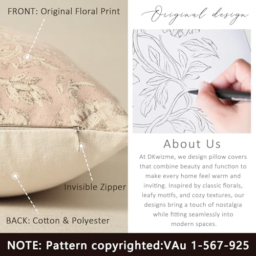 Vintage Floral Print Throw Pillow Covers 22x22 Set of 2 Neutral Modern Farmhouse Pillowcases Accent Decorative Cushion Covers Boho Home Decor for Couch Sofa Chair Bed Living Room, Champagne Pink - Image 3