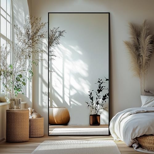 Delma Full Length Mirror with Stand, 75x35 Black Floor Mirror by Delma