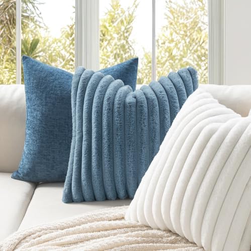 MIULEE Faux Fur Decorative Throw Pillow Covers 16x16 Set of 2 Grey Blue - Image 3
