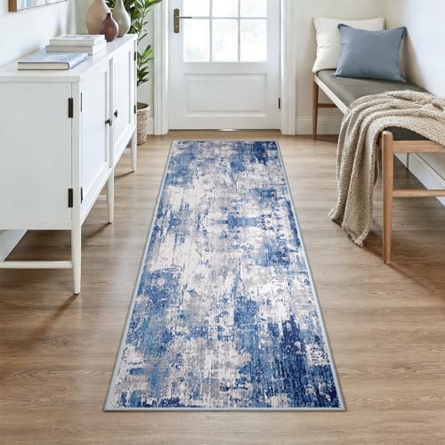 RELEANY Washable Runner 3'x7' Abstract Area Rug for Hallway Blue Gray - Image 2