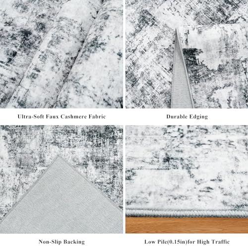 3x6 Washable Wide Runner Rug – Non-Slip Floor Carpet Runner for Kitchen Entryway Hallway Bathroom, Modern Abstract Low Pile Thin Area Rug (Grey) - Image 6
