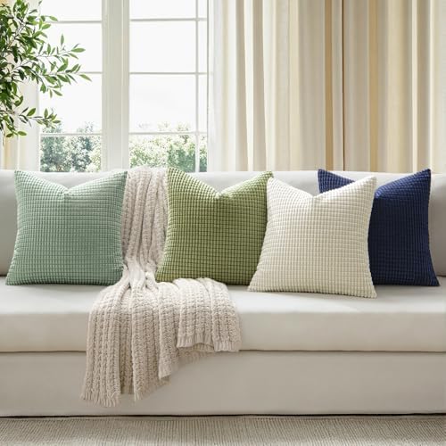 MIULEE Farmhouse Decorative Pillow Covers 20x20 Inch Set of 4 Muted Teal - Image 3