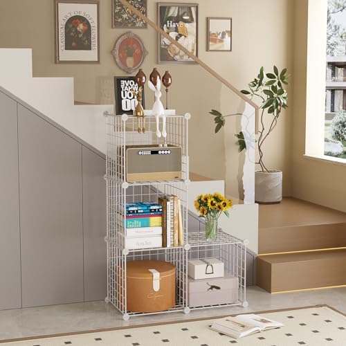 C&AHOME Wire Cube Storage,4-Cube Storage Organizer Metal, Wire Grids, White - Image 2