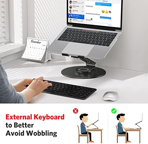 OMOTON Adjustable Laptop Stand for Desk 360° Rotating Base up to 17" Black - Image 2