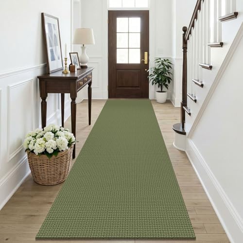 KOZYFLY Cotton Runners Rugs for Hallway 3x10, Wide Washable Runner Rug, Woven Non Slip Kitchen Runner, Braided Entryway Rug, Floor Carpet for Entry, Aisle, Hall, Olive Green/Earthy Green by KOZYFLY