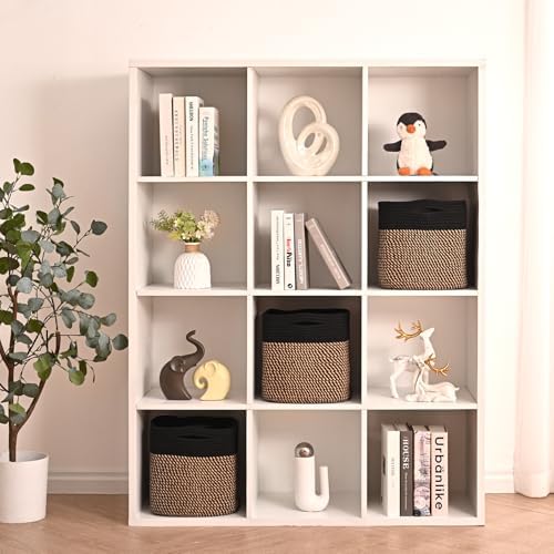 ICERZCZ 11 Inch Cube Storage Bins, Storage Cube Organizer Bins, Woven Cotton Rope Baskets for Storage, Storage Basket for Organizing Shelves, Square Baskets for Toys Nursery, Black & Jute (Pack of 3) - Image 3