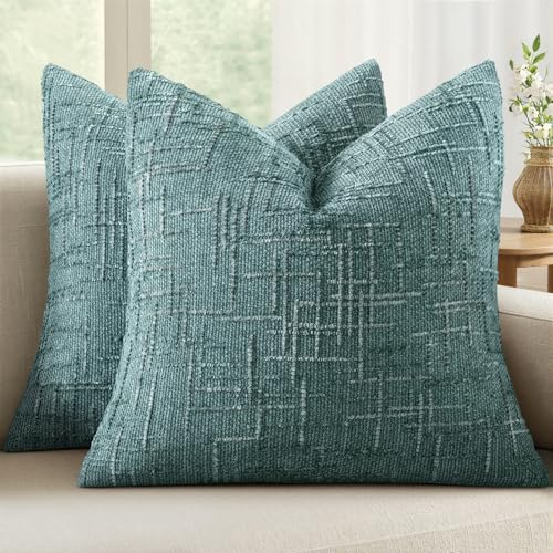 MIULEE Chenille Textured Throw Pillow Covers Teal 18x18 Set of 2 by MIULEE