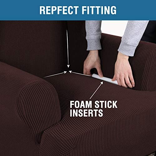 H.VERSAILTEX Wing Chair Slipcover Chair Covers for Wingback Chairs Wingback Chair Covers Slipcovers 1 Piece Stretch Sofa Cover Furniture Protector Soft Spandex Jacquard Checked Pattern, Chocolate - Image 5