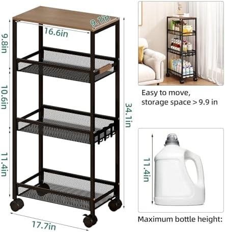 4-Tier Slim Utility Rolling Laundry Cart with Wheels, Easy to Assemble - Image 2