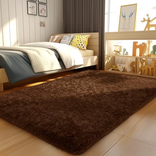 Ophanie Brown Rugs for Bedroom Living Room, Fluffy Fuzzy Furry Carpet,Plush Soft Shaggy Bedside Indoor Floor 4x6 Area Rug for Kids Girls Boys Baby Teen Dorm Nursery Decor with Over 99 pcs Pile fibers - Image 5