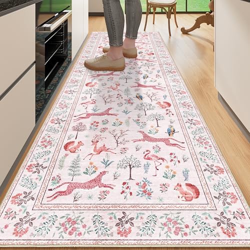 DUKINO 2x6 Runner Rug, Washable Animal Kitchen Rugs Non Slip, Pink by DUKINO