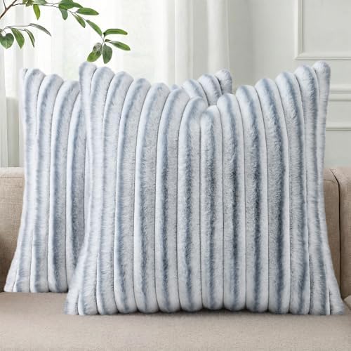 Pallene Faux Fur Decorative Throw Pillow Covers 18x18 Set of 2, Ombre Grey by PALLENE