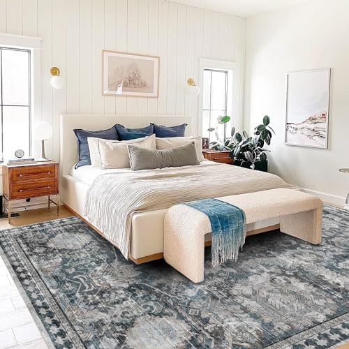 RUGSURE Washable Area Rugs - Perfect for Living Room, Bedroom, Kids Room, Nursery - Stain & Water Resistant Non-Slip, Pet & Child Friendly, Vintage Tribal Area Rugs (Grey and Blue, 5' x 7') - Image 6