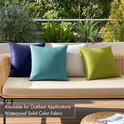 MIULEE Pack of 4 Decorative Outdoor Throw Pillow Covers Linen Waterproof Pillow Covers Summer Farmhouse Cushion Cases for Patio Garden Tent Balcony Couch Sofa 16x16 Inch Blue Green - Image 2