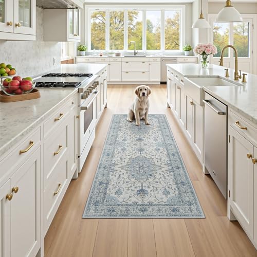 RELEANY Washable Area Rug, Runner 3'x8', Blue/White/Gray - Image 2