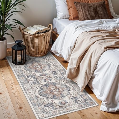 2x4 Washable Kitchen Runner Rug: Vintage Non-Slip Low Pile Entryway Area Rugs Thin Light Weight Carpet for Nursery Bedroom Soft Water Resisitant Floor Mat for Bathroom Laudry Room(2x4,Brick) - Image 3
