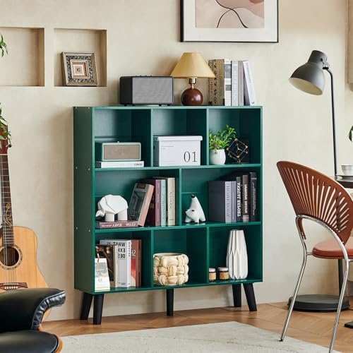 LEYAOYAO 8 Cube Bookshelf,Mid-Century Modern Bookcase with Legs,Dark Green - Image 5