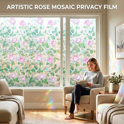 Pink Rose Stained Glass Rainbow Window Film Static Cling Tint 17.5x78.7in - Image 6