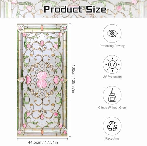 Window Privacy Film Frosted Glass Window Sticker Window Film Static Glass Cling Tint Non-Adhesive for Home Door Decorative Frosting Cover 17.5 X 78.7 inch - Image 2
