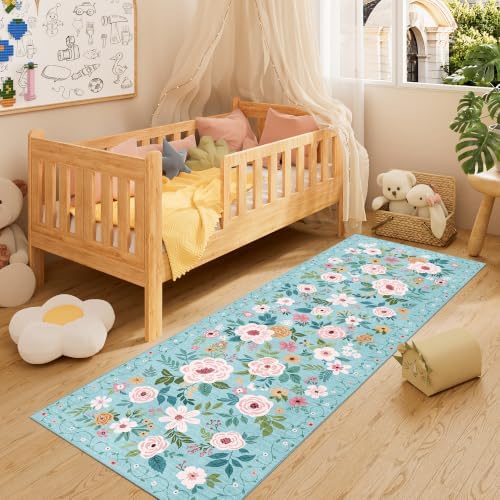 DUKINO 2.6x8 Runner Rug, Washable Runner Rug for Hallway Non Slip, Teal - Image 3