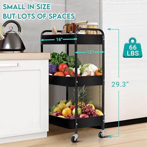 ZOES HOMEWARE 3 Tier Metal Rolling Cart on Wheels,Heavy Duty Utility Cart - Image 5