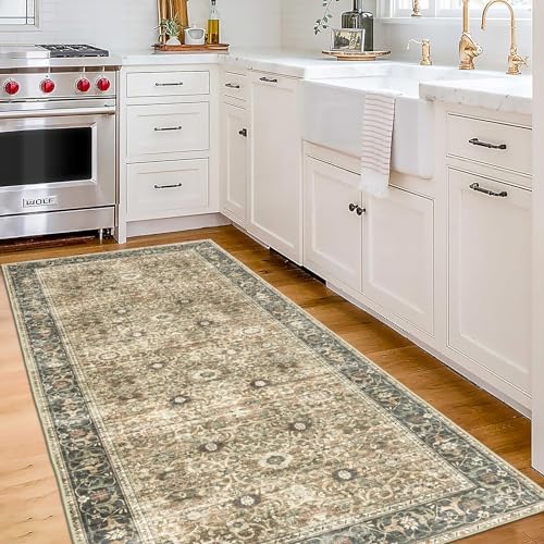 ReaLife Rugs Machine Washable Area Rug - Living Room Bedroom Bathroom Kitchen Entryway Office - Padded Low Pile Stain Resistant Premium - Boho Farmhouse Vintage - Dua - Brown Gray Beige 2'6" x 8' - Image 3