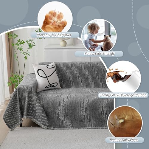 MYSKY HOME Couch Covers for Sofa, Dog Couch Cover Protector, Dark Grey Lines Sofa Covers for Sectional L Shape, Pets Couch Throw Cover Washable Durable Large Couch Cover for Dogs, Cats, 71"X134" - Image 5