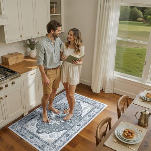 RELEANY Washable Area Rug, 3'x5', Grey/White/Beige - Image 4