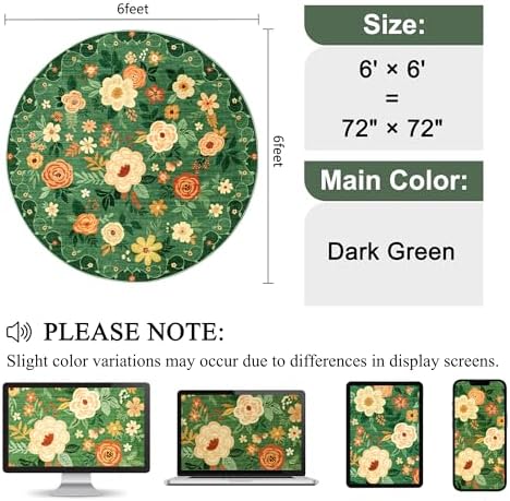 DUKINO 6ft Round Rug, Washable Circle Rug for Bedroom Non Slip, Dark Green - Image 2