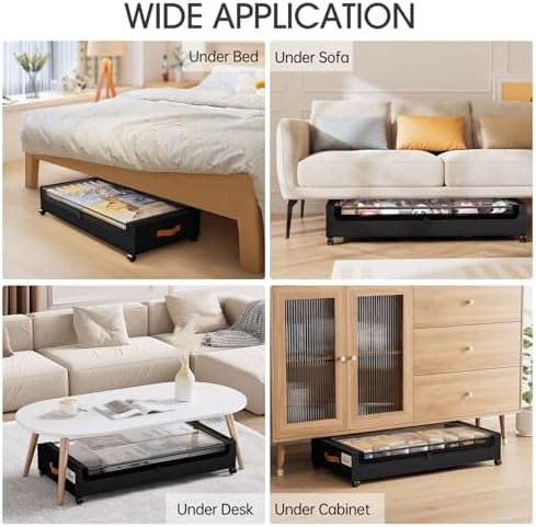 Yecaye Under Bed Storage with Wheels 2Pack, 70L Larger Capacity Under Bed Storage Containers, Underbed Shoe Storage Organizer, Rolling Under Bed Metal Drawers for Clothes, Blankets(35.5 x 17 x 6.7in) - Image 5