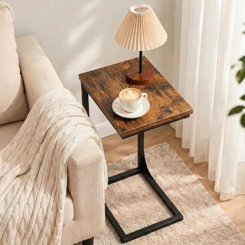 TEMI C Shaped End Table for Couch, Set of 2 Small Side Table for Sofa, TV Tray for Eating or Laptop, Accent Desk for Chair, Space Saving for Living Room Bedroom, Rustic Brown - Image 5