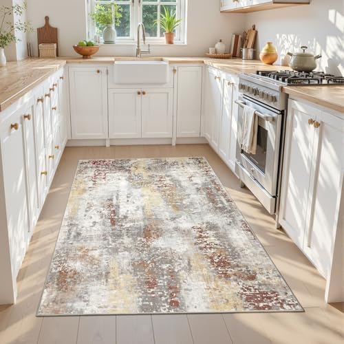 Toneed 4x6 Washable Area Rugs for Bedroom Living Room, Taupe Grey Brown - Image 2