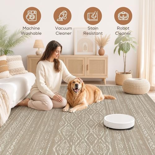 Nakagishi Area Rug Living Room Rugs: 5x7 Large Soft Machine Washable Boho Moroccan FarmNeutral Stain Resistant Indoor Floor Carpet for Bedroom Under Dining Table Home Office Decor-Dark Brown - Image 3