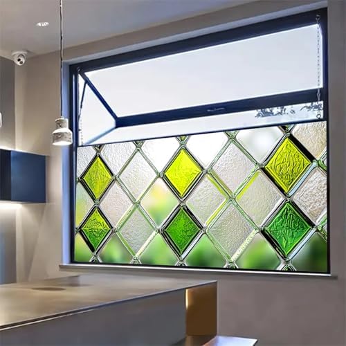 HOMETITUTE Green Yellow Diamond Textured Window Cling 39.3x17.7 Inch PVC - Image 2