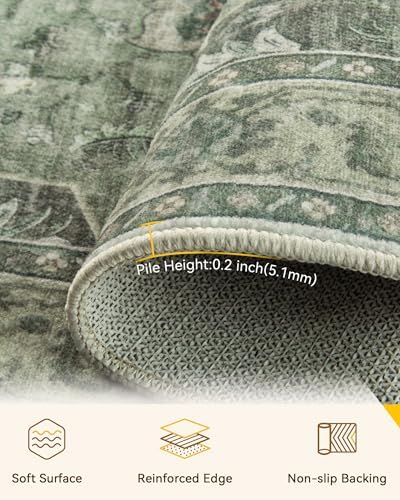 RELEANY Washable Area Rug, 8'x10', Green/Dark Green/Gray - Image 4