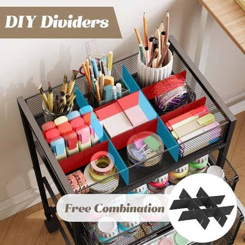 4-Tier Rolling Utility Cart with 3 Drawers, Craft Organizer and Storage with DIY Divider, Art-Craft Supplies with Caster Wheels, Multi-Functional Storage For Classroom, Office, Paints, Artifacts - Image 3