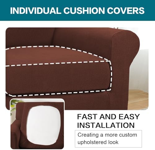 Turquoize 2 Piece Chair Covers Armchair Slipcovers for Living Room Armchair Sofa Cover with Individual Cushion Covers Feature Jacquard Fabric (Chair, Burnt Brick) - Image 5