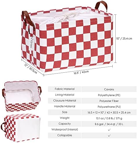 Hinwo 33L Large Canvas Storage Baskets with Lid and Handles - Image 4
