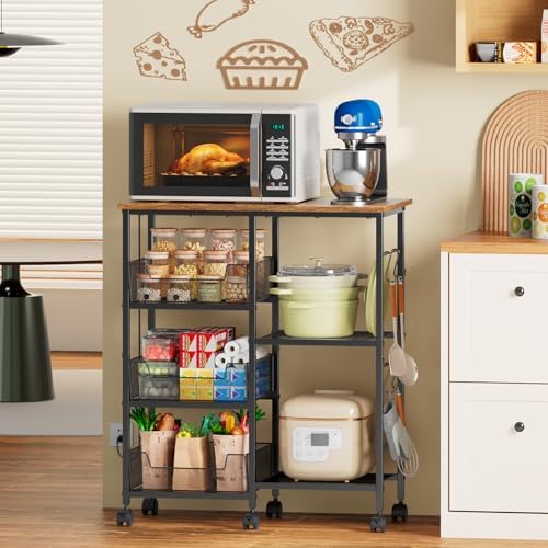 Rolling Kitchen Microwave Organizer Cart, Adjustable Shelves, Black - Image 5