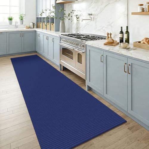 KOZYFLY Cotton Runners for Hallway 3x8, Wide Washable Runner Rug, Woven Non Slip Kitchen Runner, Braided Entryway Rug, Floor Carpet for Foyer, Bedroom, Hall, Deep Navy Blue - Image 2