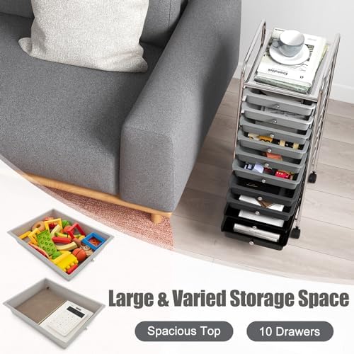 MEDIMALL 10 Drawers Rolling Storage Cart, Multipurpose Craft Storage Cart with Wheels, Mobile Tools Scrapbook Paper Organizer Cart for Office School Home Use - Image 4