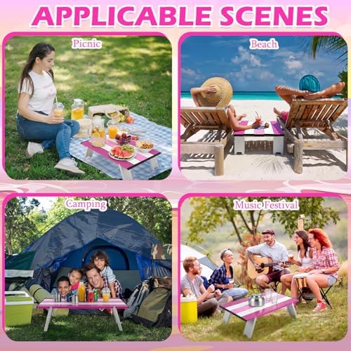 CroBlissful Beach Table Folding Camping Portable Table Striped White Aluminum Side with Carry Bag for Summer Camping Picnics and Outdoor Activities(16x11x5 in,Pink) - Image 6