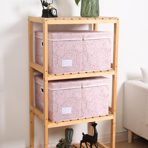 PRANDOM Extra Large Collapsible Storage Boxes with Lids Fabric Decorative Storage Bins Cubes Organizer Baskets with Cover Handles Divider for Bedroom Closet Living Room 19.6x15.7x11.8 Inch 3 Pack - Image 2