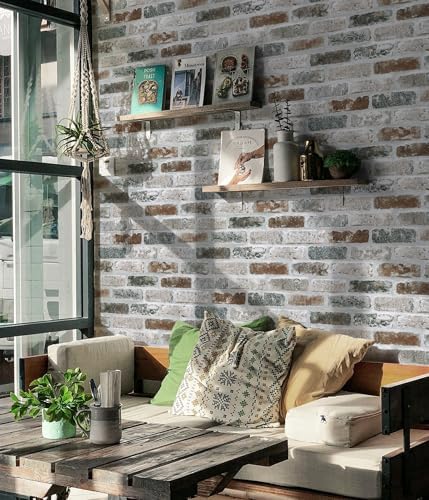 Guvana 17.3"×118" Brick Wallpaper Brick Peel and Stick Wallpaper | Red/Blue/Grey 3D Vintage Brick Contact Paper Self Adhesive Removable Contact Paper Faux Brick Texture Wallpaper for Bedroom - Image 4