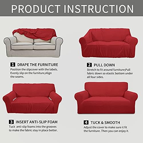 Easy-Going Stretch Chair Slipcover with Arm Washable Christmas Red - Image 6