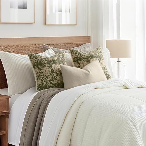 Vintage Floral Print Throw Pillow Covers 24x24 Set of 2 Neutral Modern Farmhouse Pillowcases Accent Decorative Cushion Covers Boho Home Decor for Couch Sofa Chair Bed Living Room, Olive Green - Image 6